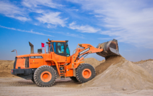 an orange excavator